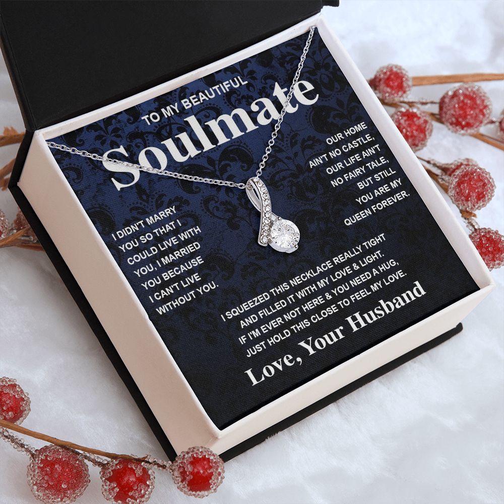 Soulmate Necklace Gift From Husband To My Badass Wife Valentines Day Anniversary Jewelry with Message Card and Gift Box. Gift for Wife. Necklace Gift Set for Wife Message Card and Necklace Gifts Box Gift Box Styles Allruing Necklace