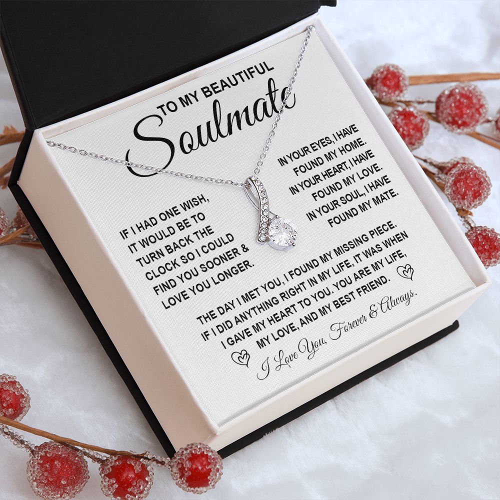 To My Beautiful Soulmate Necklace Gift for Her, Soulmate for Wife Birthday Gifts from Husband, Anniversary Jewelry for Women, Soulmate Gifts, Message Card and Necklace Gifts Box Gift Box Styles on Birthday, Wedding, Anniversary, Valentine Allruing Necklac