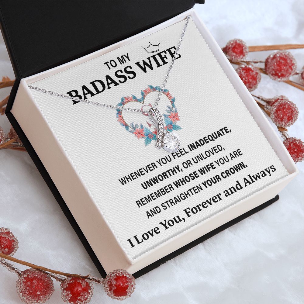 Wife Necklace Gifts From Husband To My Badass Wife Pendant Valentines Day Anniversary Jewelry with Message Card and Gift Box. Gift for Wife. Necklace Gift Set for Wife Allruing Necklace