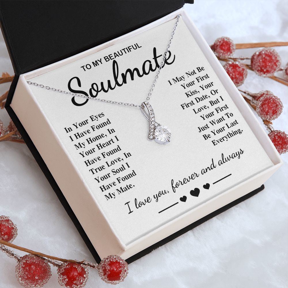To My Beautiful Soulmate Necklace Gift, Soulmate for Wife Birthday Gifts from Husband, Anniversary for Women, Soulmate Gifts, Message Card and Necklace Gifts Box Gift Box Styles on Birthday, Wedding, Anniversary, Valentine Allruing Necklace