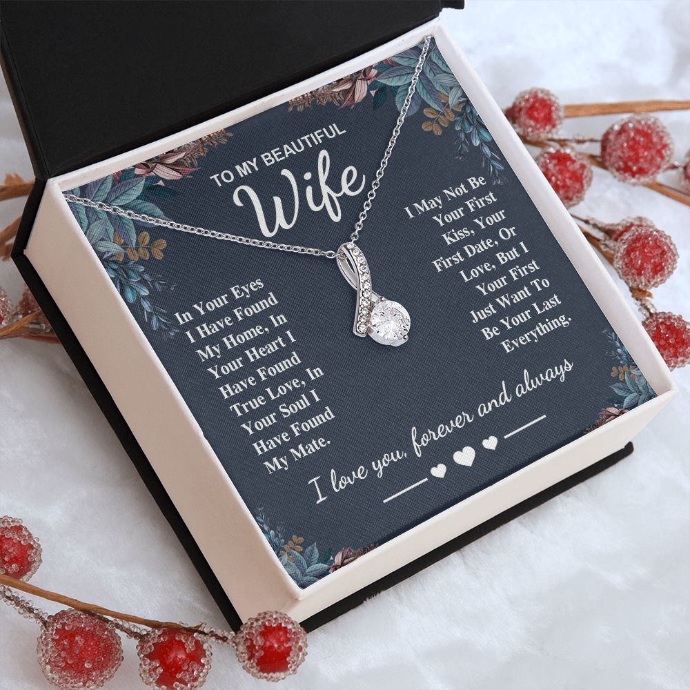 To My Beautiful Wife Necklace Gift, Soulmate for Wife Valentine Gifts from Husband, Birthday for Women, Soulmate Gifts, Message Card and Necklace Gifts Box Gift Box Styles on Birthday, Wedding, Anniversary, Valentine Allruing Necklace