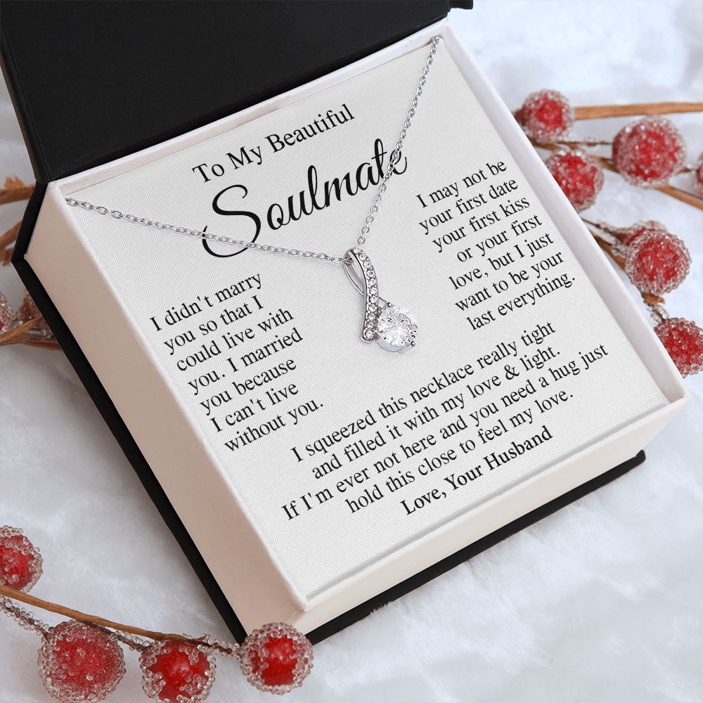 Soulmate Necklace Gift From Husband, Wedding Anniversary Romantic Gifts for Wife from Husband, Soulmate Birthday Gifts Message Card and Necklace Gifts Box Gift Box Styles on Birthday, Wedding, Anniversary, Valentine Allruing Necklace