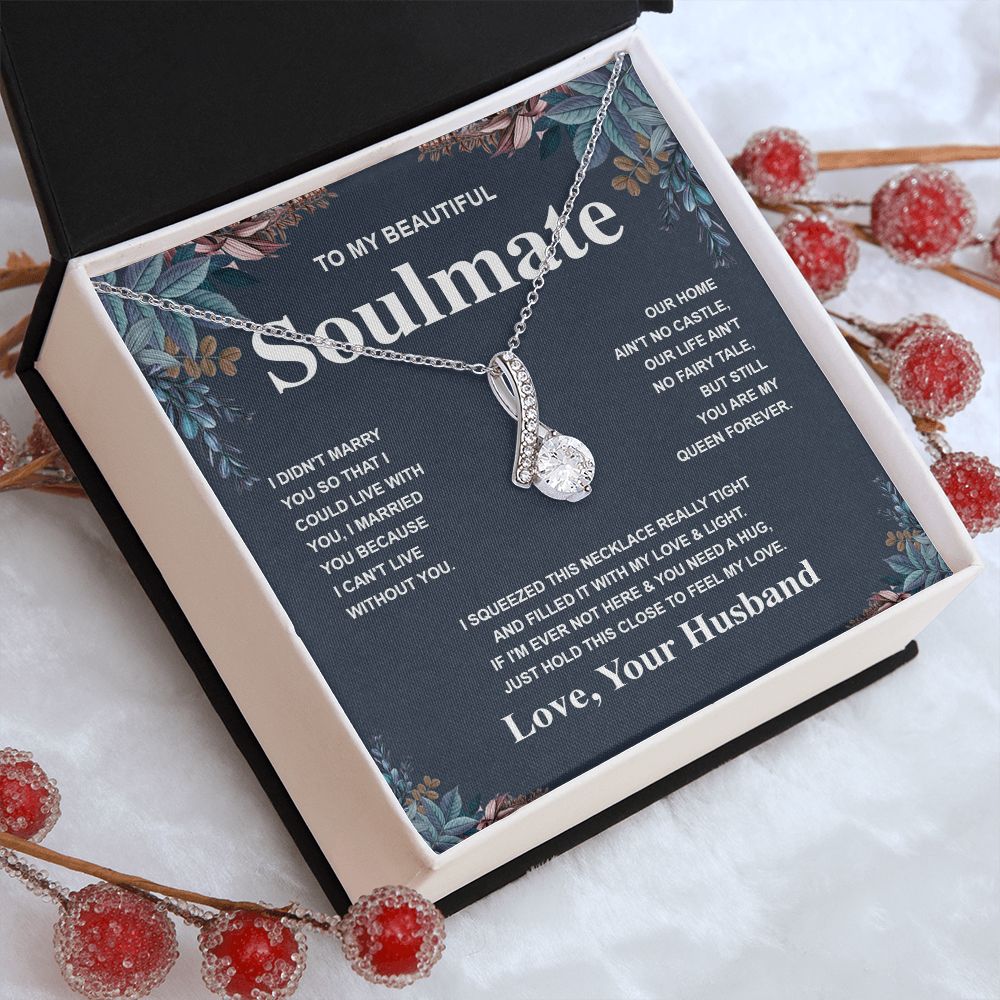 Soulmate Necklace Gift From Husband To My Badass Wife Valentines Days Anniversary Jewelry with Message Card and Gift Box. Gift for Wife. Necklace Gift Set for Wife Message Card and Necklace Gifts Box Gift Box Styles Allruing Necklace