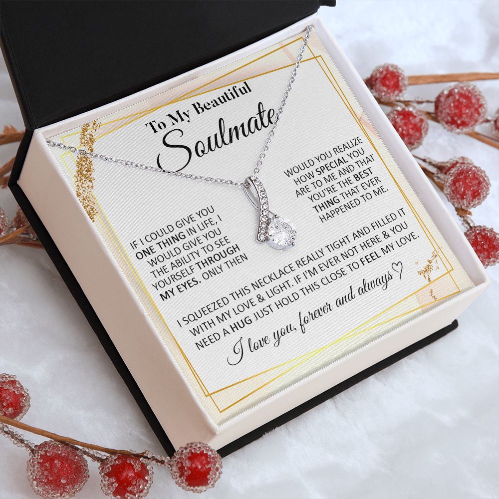 Couples Gifts To My Beautiful Soulmate Necklace From Husband, Necklace For Wife From Husband, Wife Wedding From Husband, To My Wife, Necklace Custom Name Message Card and Gift Box Styles on Birthday, Christmas, Wedding, Anniversary Allruing Necklace