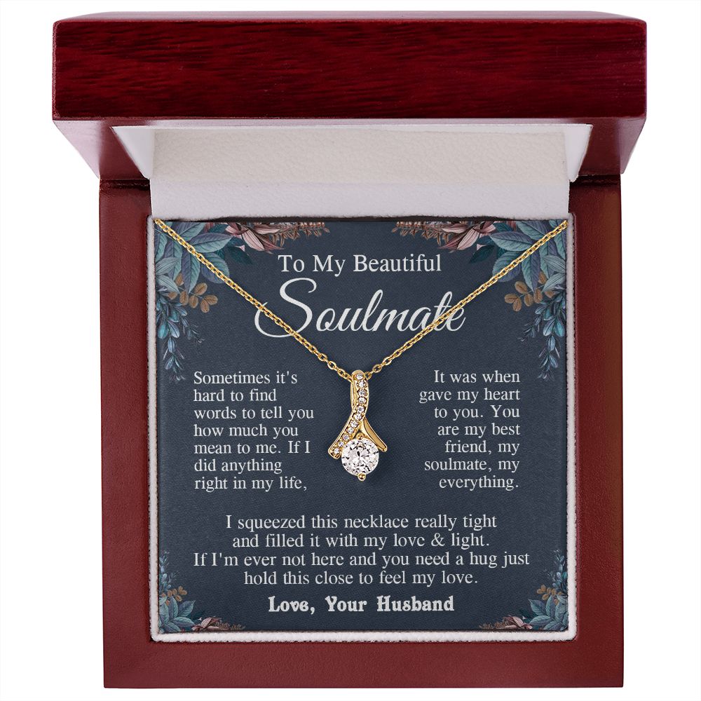 Soulmate Necklace from Husband, Valentine Romantic Gift for Wife from Husband to My Wife Necklaces for Wife Birthday Gifts, Wife Jewelry Necklace Message Card and Necklace Gift Box Gift Box Styles on Birthday, Wedding, Anniversary, Valentine Allruing Neck