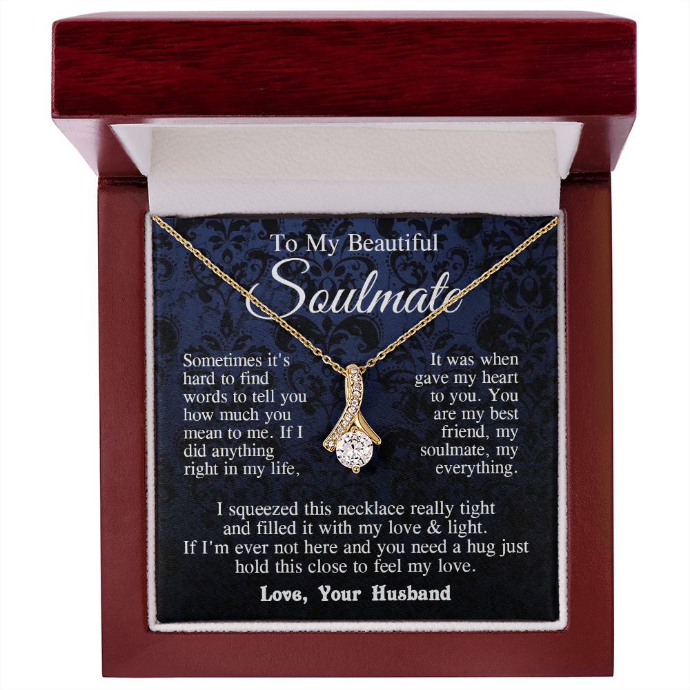 Soulmate Necklace from Husband, Anniversary Romantic Gift for Wife from Husband to My Wife Necklaces for Wife Birthday Gifts, Wife Jewelry Necklace Message Card and Necklace Gift Box Gift Box Styles on Birthday, Wedding, Anniversary, Valentine Allruing Ne