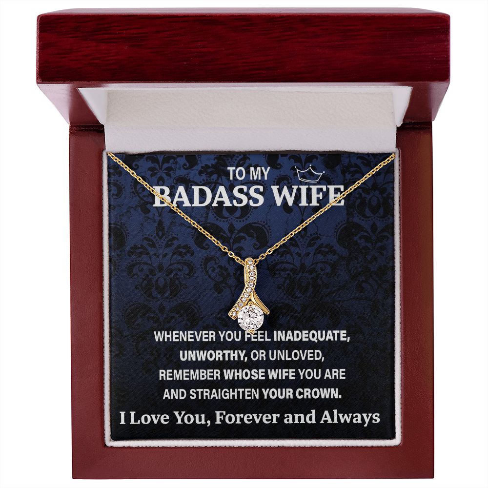 Wife Necklace Gift From Husband To My Badass Wife Pendant Valentines Day Birthday Jewelry with Message Card and Gift Box. Gift for Wife. Necklace Gift Set for Wife Necklace Gifts Box Gift Box Styles Allruing Necklace
