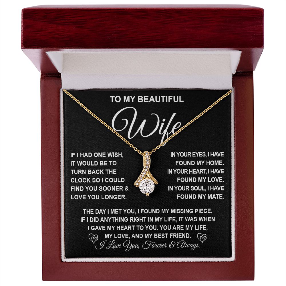 To My Beautiful Wife Necklace Gift for Her, Soulmate for Wife Birthday Gifts from Husband, Valentine Jewelry for Women, Soulmate Gifts, Message Card and Necklace Gifts Box Gift Box Styles on Birthday, Wedding, Anniversary, Valentine Allruing Necklace