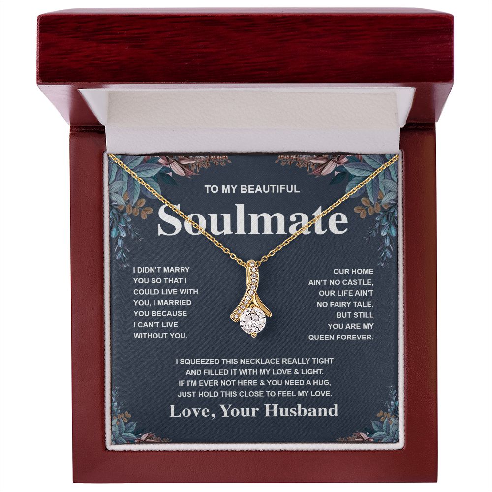 Soulmate Necklace Gift From Husband To My Badass Wife Valentines Days Anniversary Jewelry with Message Card and Gift Box. Gift for Wife. Necklace Gift Set for Wife Message Card and Necklace Gifts Box Gift Box Styles Allruing Necklace