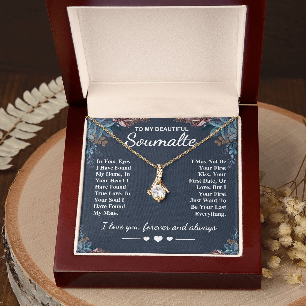 To My Beautiful Soulmate Necklace Gift, Soulmate for Wife Valentine Gifts from Husband, Birthday for Women, Soulmate Gifts, Message Card and Necklace Gifts Box Gift Box Styles on Birthday, Wedding, Anniversary, Valentine Allruing Necklace
