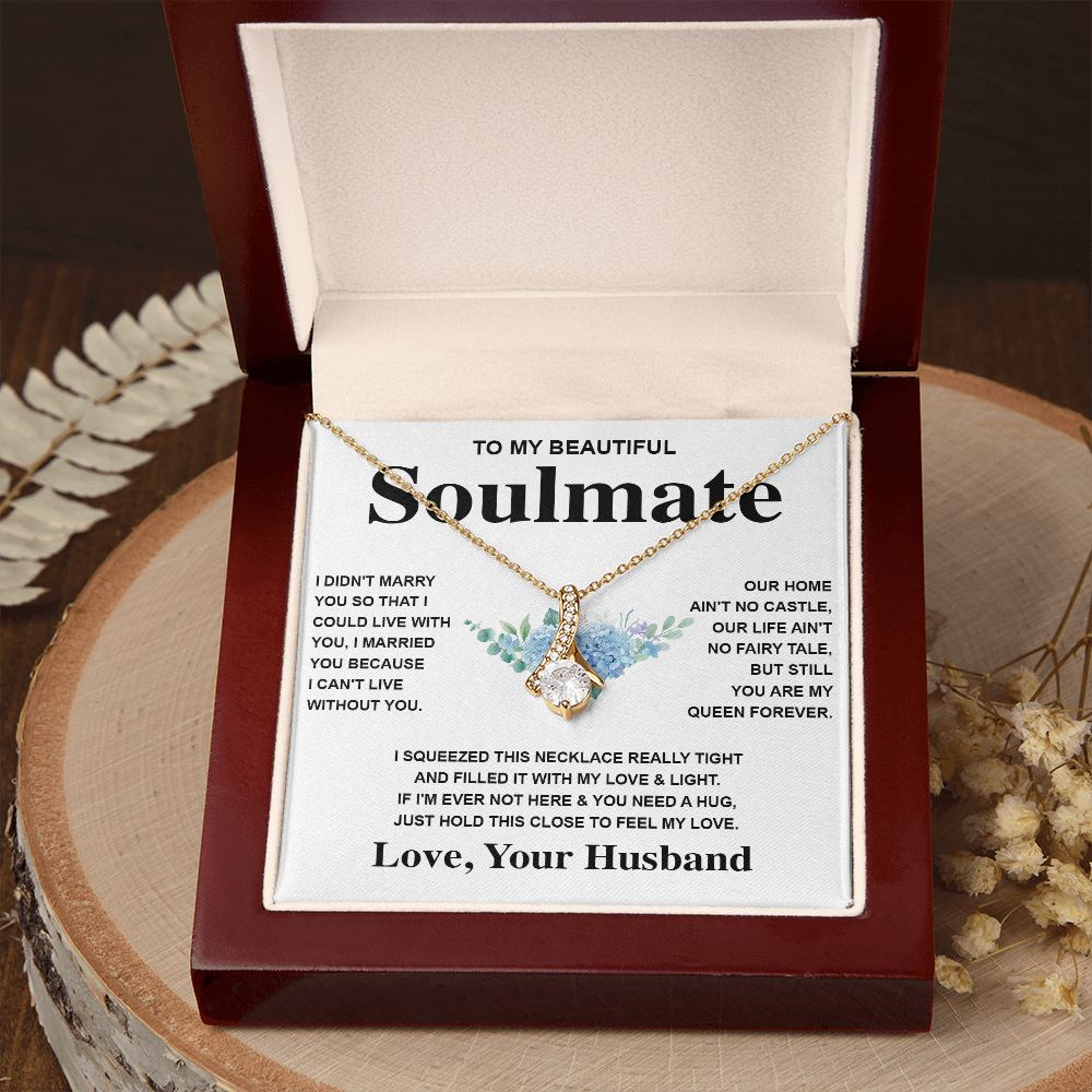 Soulmate Necklace Gift From Husband To My Badass Wife Pendant Valentines Day Anniversary Jewelry with Message Card and Gift Box. Gift for Wife. Necklace Gift Set for Wife Message Card and Necklace Gifts Box Gift Box Styles Allruing Necklace
