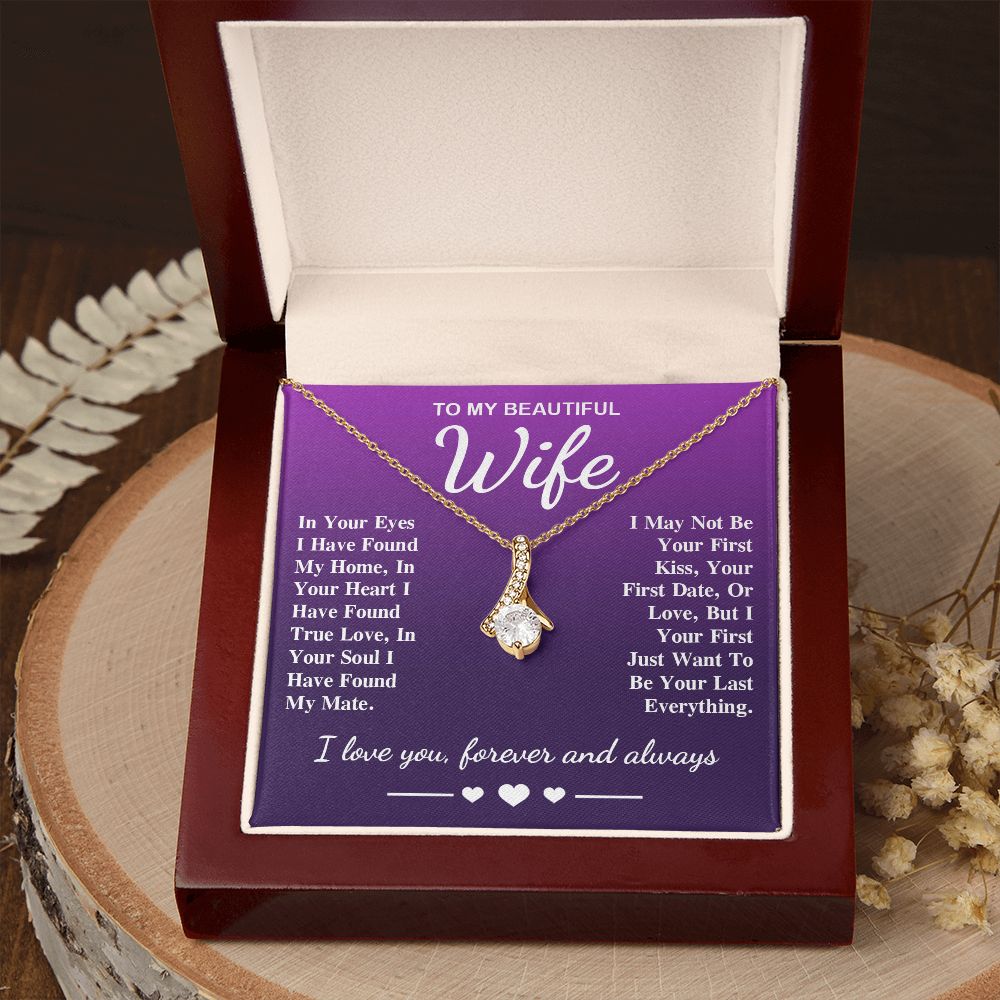 To My Beautiful Wife Necklace Gift, Soulmate for Wife Birthday Gifts from Husband, Valentine for Women, Soulmate Gifts, Message Card and Necklace Gifts Box Gift Box Styles on Birthday, Wedding, Anniversary, Valentine Allruing Necklace