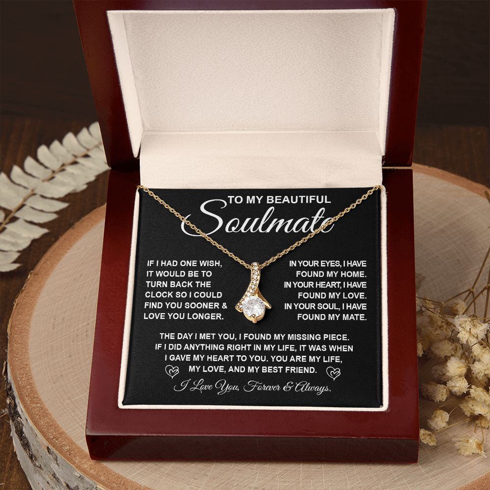 To My Beautiful Soulmate Necklace Gift for Her, Soulmate for Wife Birthday Gifts from Husband, Valentine Jewelry for Women, Soulmate Gifts, Message Card and Necklace Gifts Box Gift Box Styles on Birthday, Wedding, Anniversary, Valentine Allruing Necklace