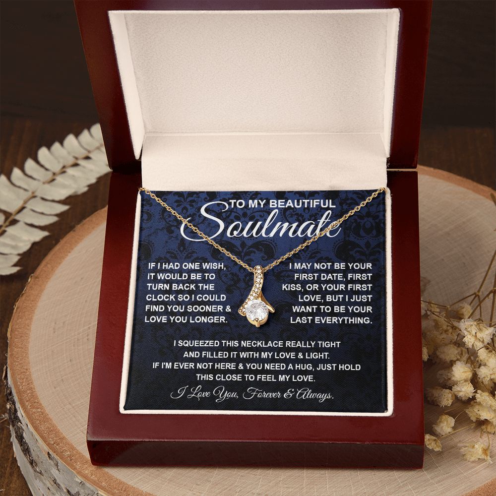 To My Beautiful Soulmate Necklace, Soulmate Jewelry For Women, Wife Necklace From Husband, Soulmate Gift For Her, To My Future Soulmate Necklace Message Card and Necklace Gift Box Gift Box Styles on Birthday, Wedding, Anniversary, Valentine Allruing Neckl