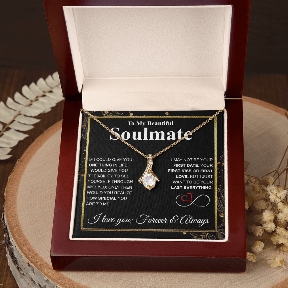 To My Beautiful Soulmate Necklace My Last Everything, Promise Necklace For Her, Fiance Gifts For Her, Wedding Valentine Gifts For Future Wife With Message Card Box LED, Soulmate Necklace For Women, To My Wife Necklace Allruing Necklace