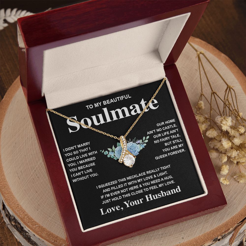 Soulmate Necklace Gift From Husband To My Badass Wife Pendant Valentines Day Anniversary Jewelry with Message Card and Gift Box. Gift for Wife. Necklace Gift Set for Wife Allruing Necklace