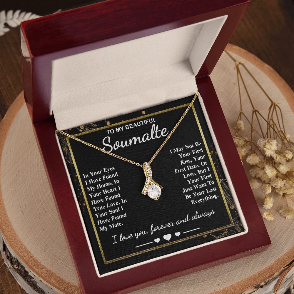 To My Beautiful Soulmate Necklace Gift, Soulmate for Wife Valentine Gifts from Husband, Wedding for Women, Soulmate Gifts, Message Card and Necklace Gifts Box Gift Box Styles on Birthday, Wedding, Anniversary, Valentine Allruing Necklace