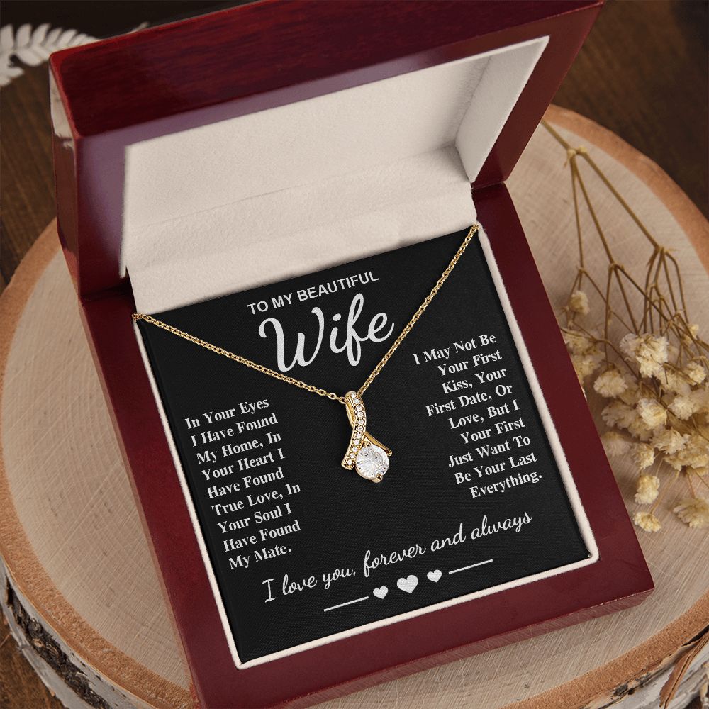 To My Beautiful Wife Necklace Gifts, Soulmate for Wife Birthday Gifts from Husband, Valentine for Women, Soulmate Gifts, Message Card and Necklace Gifts Box Gift Box Styles on Birthday, Wedding, Anniversary, Valentine Allruing Necklace