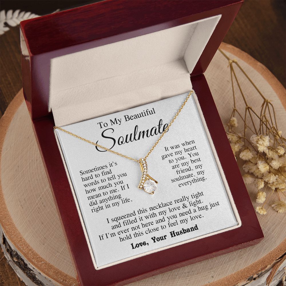 Soulmate Necklace from Husband, Anniversary Romantic Gifts for Wife from Husband to My Wife Necklaces for Wife Birthday Gifts, Wife Jewelry Necklace Message Card and Necklace Gift Box Gift Box Styles on Birthday, Wedding, Anniversary, Valentine Allruing N