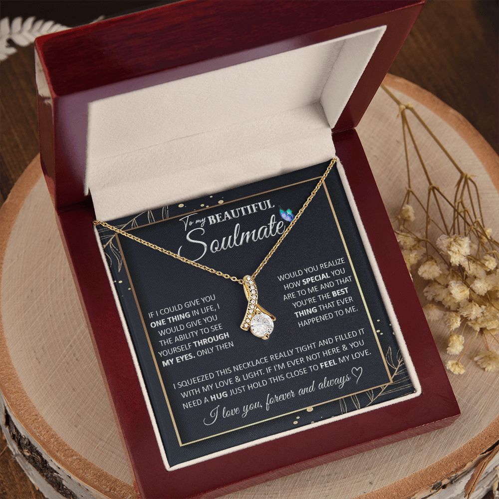 Couples Gifts To My Beautiful Soulmate Necklace From Husband, Wedding For Wife From Husband, Wife Wedding From Husband, To My Wife, Necklace Custom Name Message Card and Gift Box Styles on Birthday, Christmas, Wedding, Anniversary Allruing Necklace