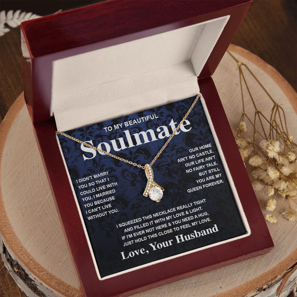 Soulmate Necklace Gift From Husband To My Badass Wife Valentines Day Anniversary Jewelry with Message Card and Gift Box. Gift for Wife. Necklace Gift Set for Wife Message Card and Necklace Gifts Box Gift Box Styles Allruing Necklace