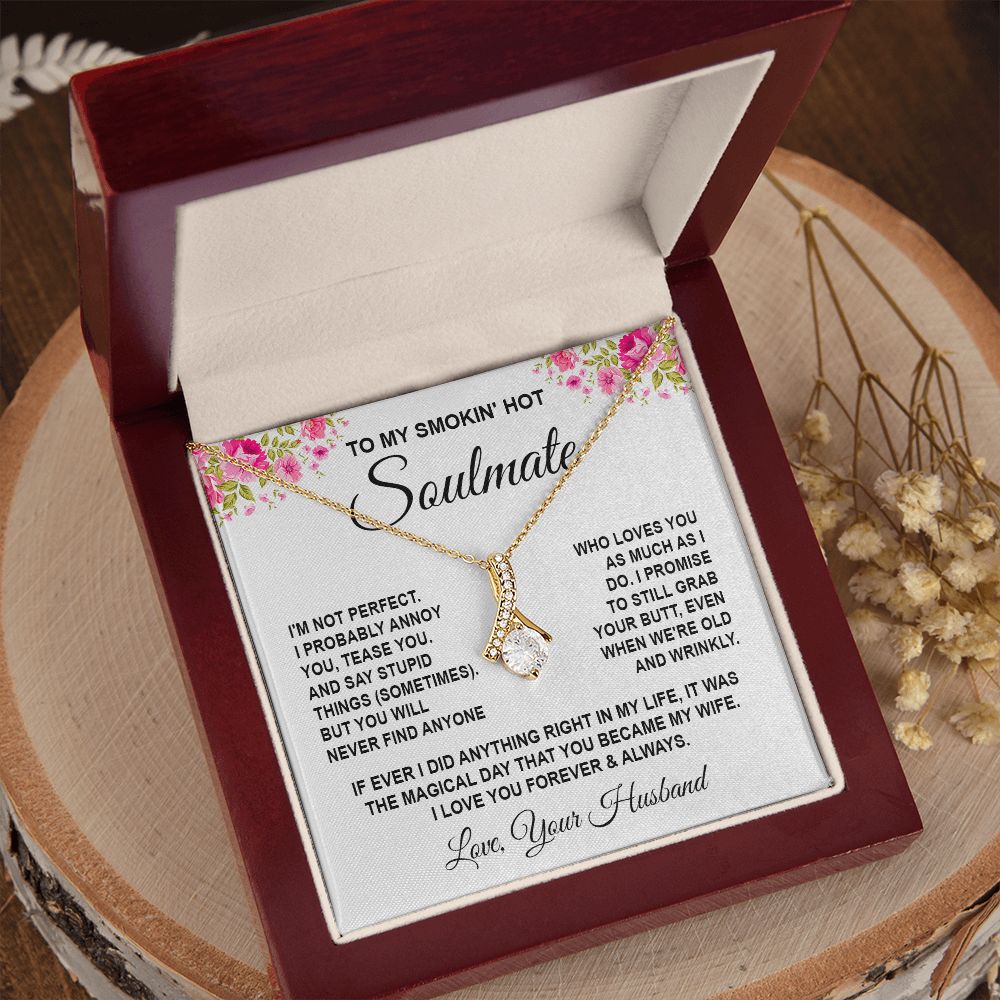 Soulmate Necklace Gifts from Husband, Wedding Anniversary Gifts for Wife from Husband, Wife Valentine Gifts from Husband, To My Wife Necklace Message Card and Necklace Gifts Box Gift Box Styles on Birthday, Wedding, Anniversary, Valentine Allruing Necklac