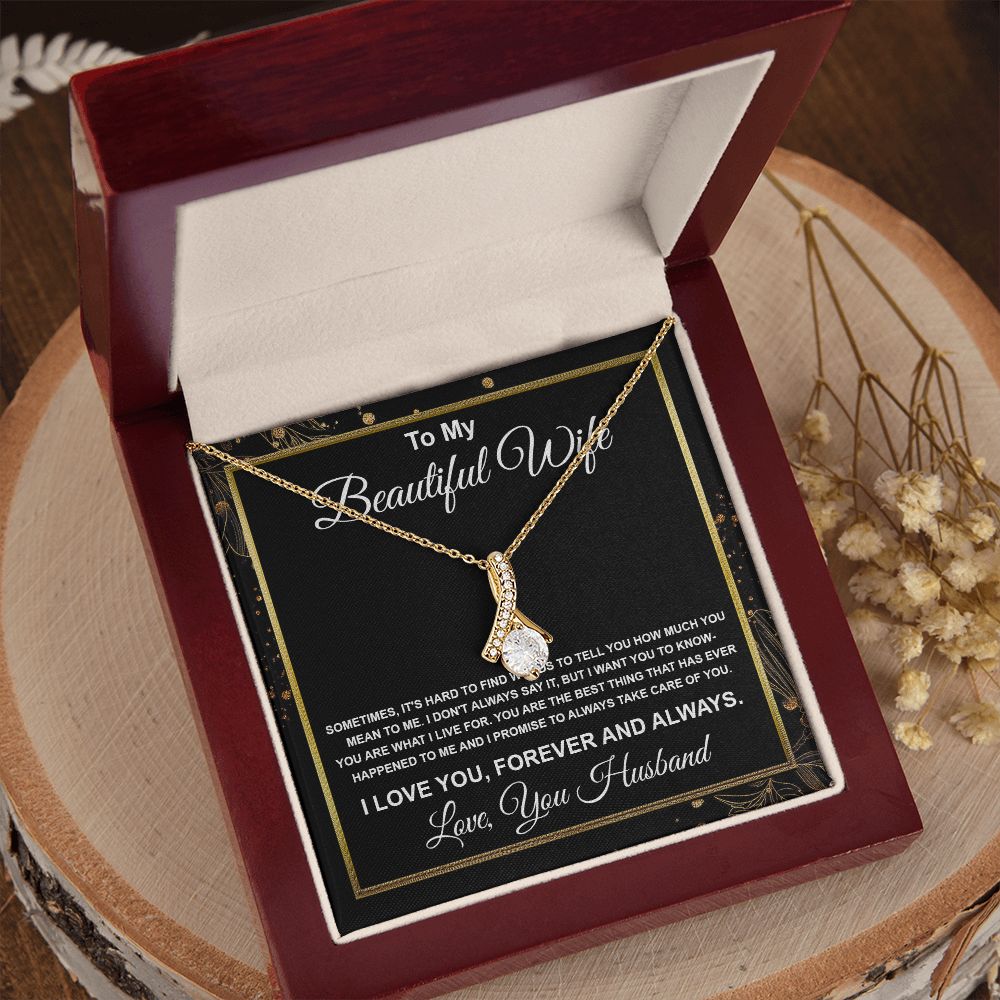 To My Beautiful Wife Necklace From Husband Pendant Jewelry with Message Card and Box Necklaces for Women Valentines Day Happy Anniversary Wedding Present for Birthday, Merry Christmas for Wife Allruing Necklace