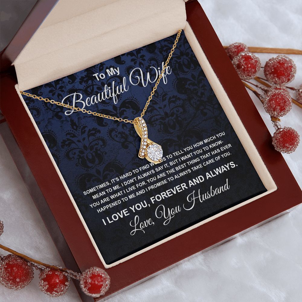 To My Beautiful Wife Necklace From Husband Pendant Jewelry with Message Card and Box Necklaces for Women Valentines Day Happy Anniversary Wedding Present for Birthday Merry Christmas for Wife Allruing Necklace