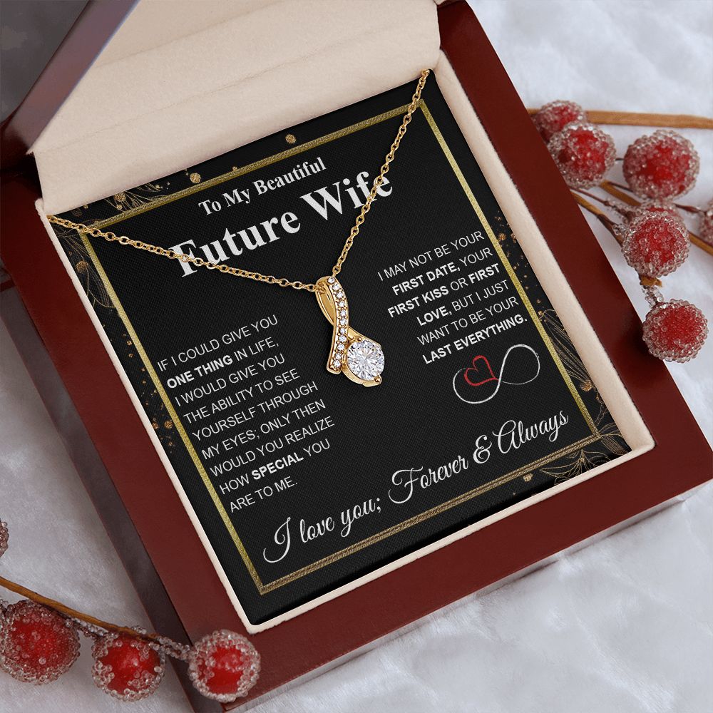 Future Wife Necklace My Last Everything, Promise Necklace For Her, Fiance Gifts For Her, Wedding Valentine Gifts For Future Wife With Message Card Box LED, Soulmate Necklace For Women, To My Wife Necklace Allruing Necklace