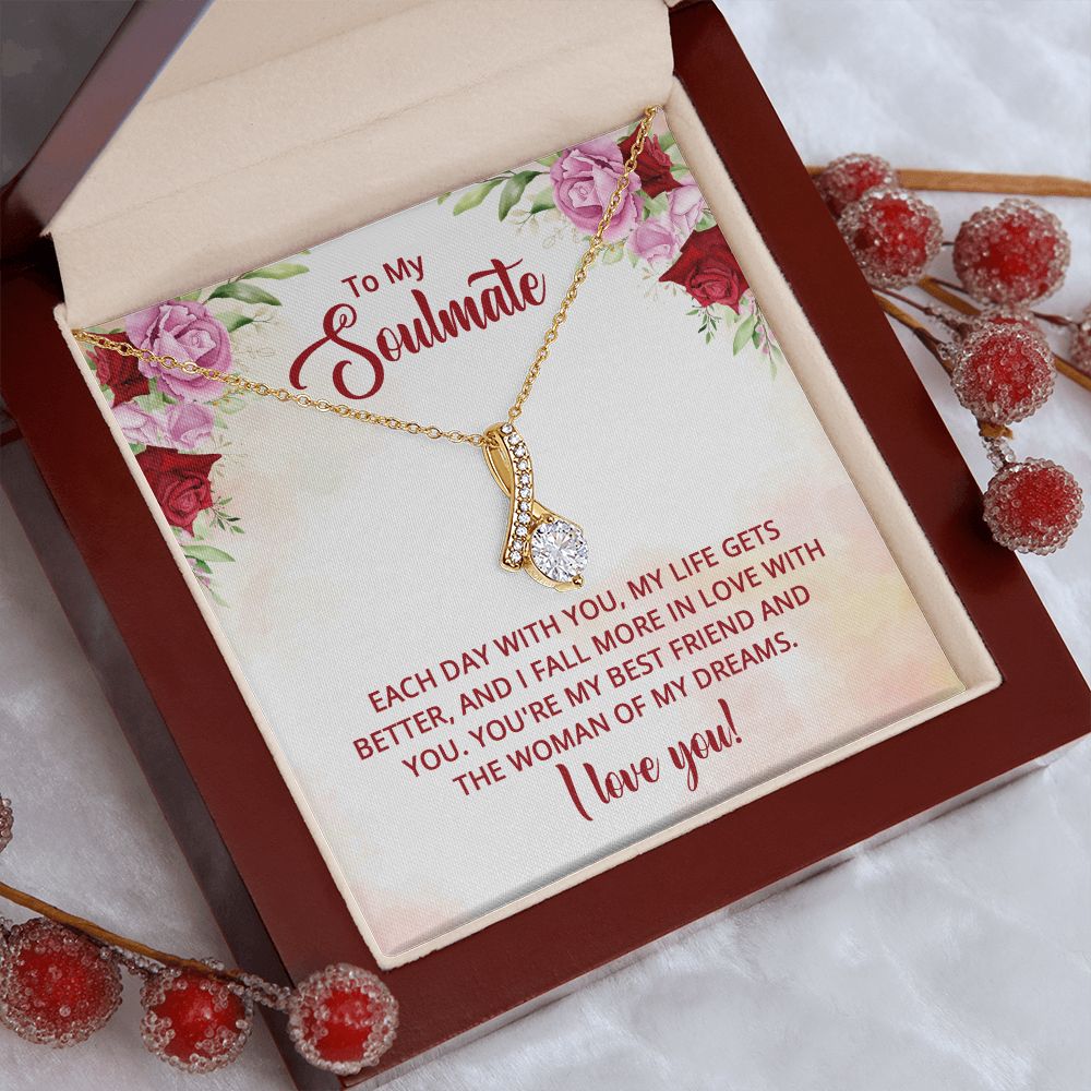 To My Soulmate Necklace I Love You Wife Love Knot Message Card and Box Gift Set for Girlfriend Women from Husband Boyfriend Couples, Meaningful Necklace Message Card and Gift Box Styles on Birthday, Christmas, Anniversary Allruing Necklace