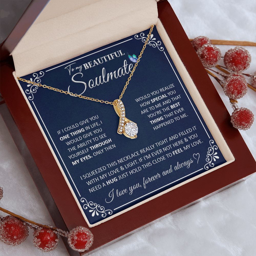 Couples Gifts, To My Beautiful Soulmate Necklace Gifts From Husband, Wedding Anniversary For Wife From Husband, To My Beautiful Wife Necklace, Necklace Custom Name Message Card and Gift Box Styles on Birthday, Christmas, Wedding, Anniversary Allruing Neck