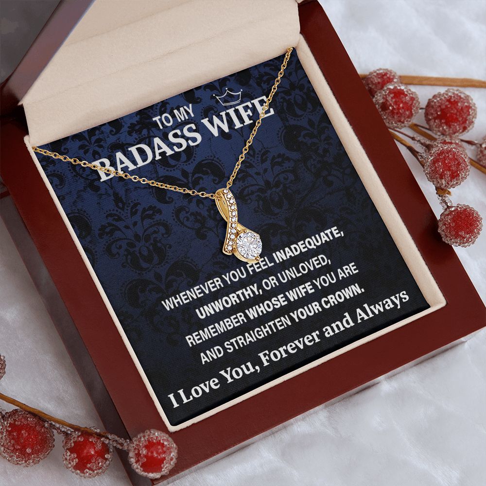 Wife Necklace Gift From Husband To My Badass Wife Pendant Valentines Day Birthday Jewelry with Message Card and Gift Box. Gift for Wife. Necklace Gift Set for Wife Necklace Gifts Box Gift Box Styles Allruing Necklace