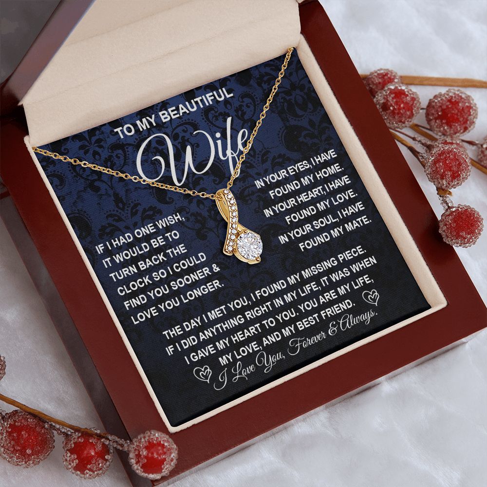 To My Beautiful Wife Necklace Gift for Her, Soulmate for Wife Birthday Gifts from Husband, Wedding Jewelry for Women, Soulmate Gifts, Message Card and Necklace Gifts Box Gift Box Styles on Birthday, Wedding, Anniversary, Valentine Allruing Necklace