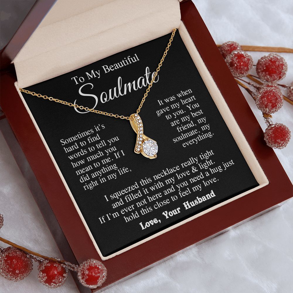 Soulmate Necklace from Husband, Wedding Anniversary Romantic Gifts for Wife from Husband to My Wife Necklaces for Wife Birthday Gifts, Wife Jewelry Necklace Message Card and Necklace Gift Box Gift Box Styles on Birthday, Wedding, Anniversary, Valentin All