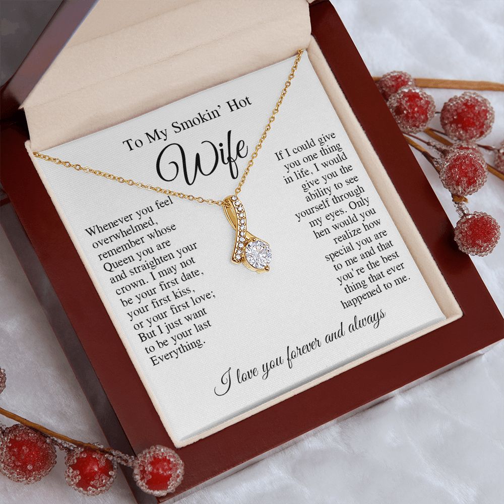 To My Beautiful Wife Necklace, Wedding Anniversary Jewelry for Women, Anniversary Gifts For Wife From Husband To My Wife Necklace Message Card and Necklace Gift Box Gift Box Styles on Birthday, Wedding, Anniversary, Valentine Allruing Necklace