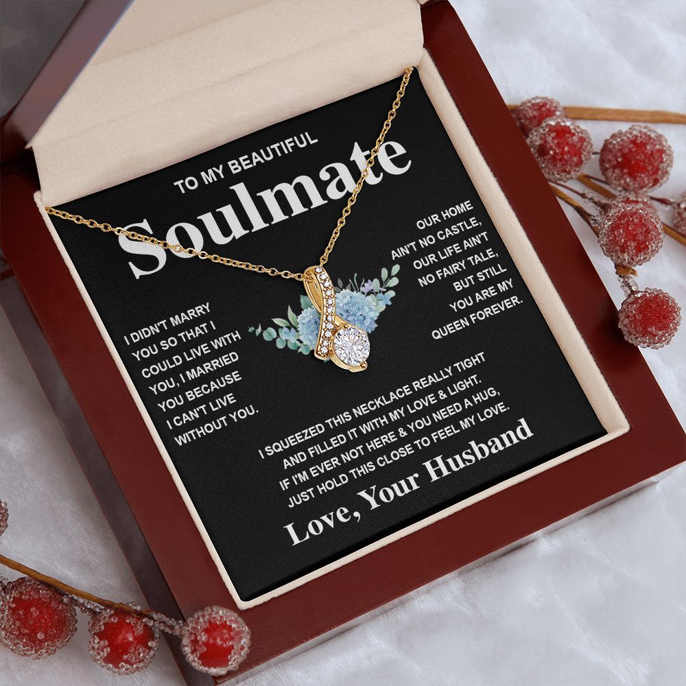 Soulmate Necklace Gift From Husband To My Badass Wife Pendant Valentines Day Anniversary Jewelry with Message Card and Gift Box. Gift for Wife. Necklace Gift Set for Wife Allruing Necklace