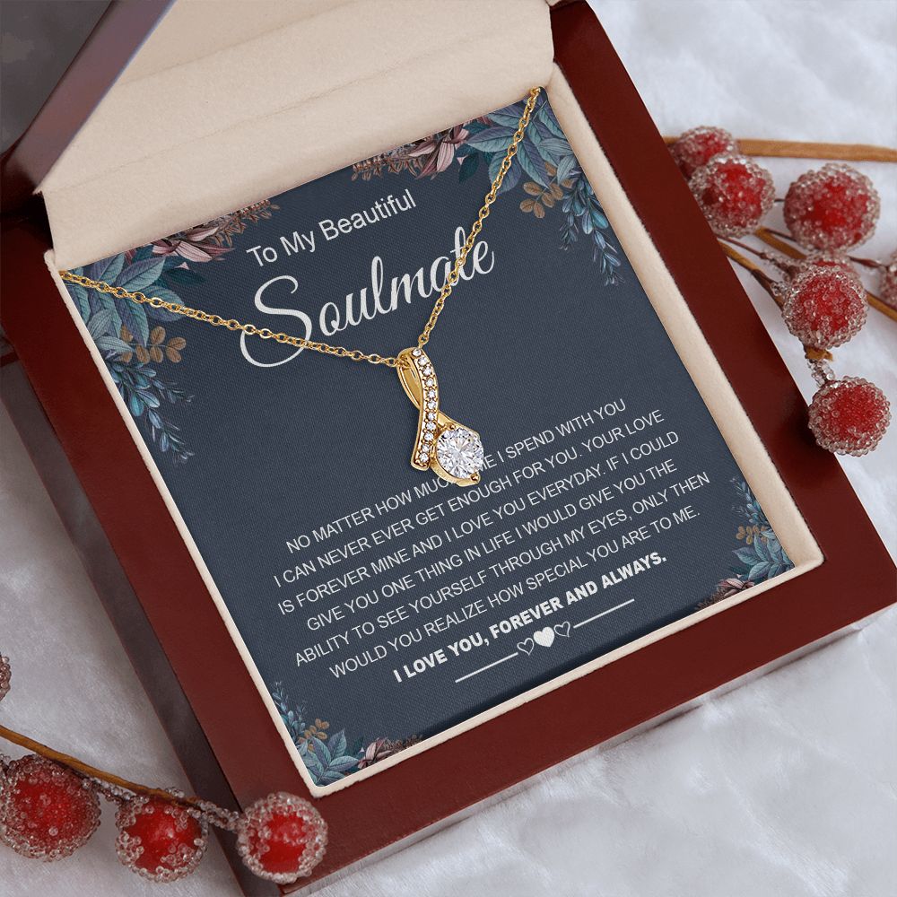 To My Beautiful Soulmate Necklace Gifts for Wife from Husband, Soulmate Valentine Gifts, Gift for Wife, Message Card and Necklace Gift Box Gift Box Styles on Birthday, Wedding, Anniversary, Valentine Allruing Necklace