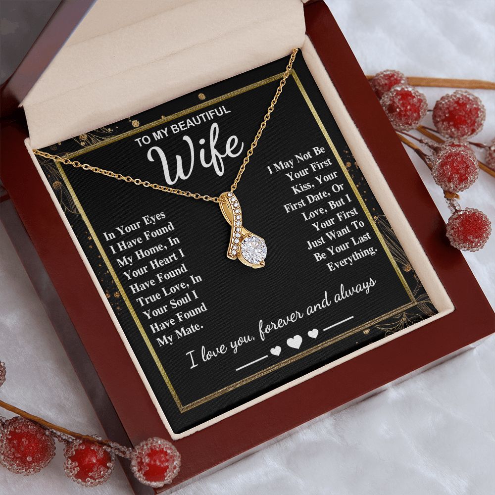 To My Beautiful Wife Necklace Gift, Soulmate for Wife Valentine Gifts from Husband, Wedding for Women, Soulmate Gifts, Message Card and Necklace Gifts Box Gift Box Styles on Birthday, Wedding, Anniversary, Valentine Allruing Necklace