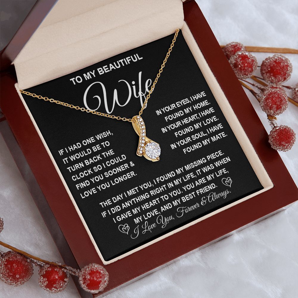 To My Beautiful Wife Necklace Gift for Her, Soulmate for Wife Birthday Gifts from Husband, Valentine Jewelry for Women, Soulmate Gifts, Message Card and Necklace Gifts Box Gift Box Styles on Birthday, Wedding, Anniversary, Valentine Allruing Necklace