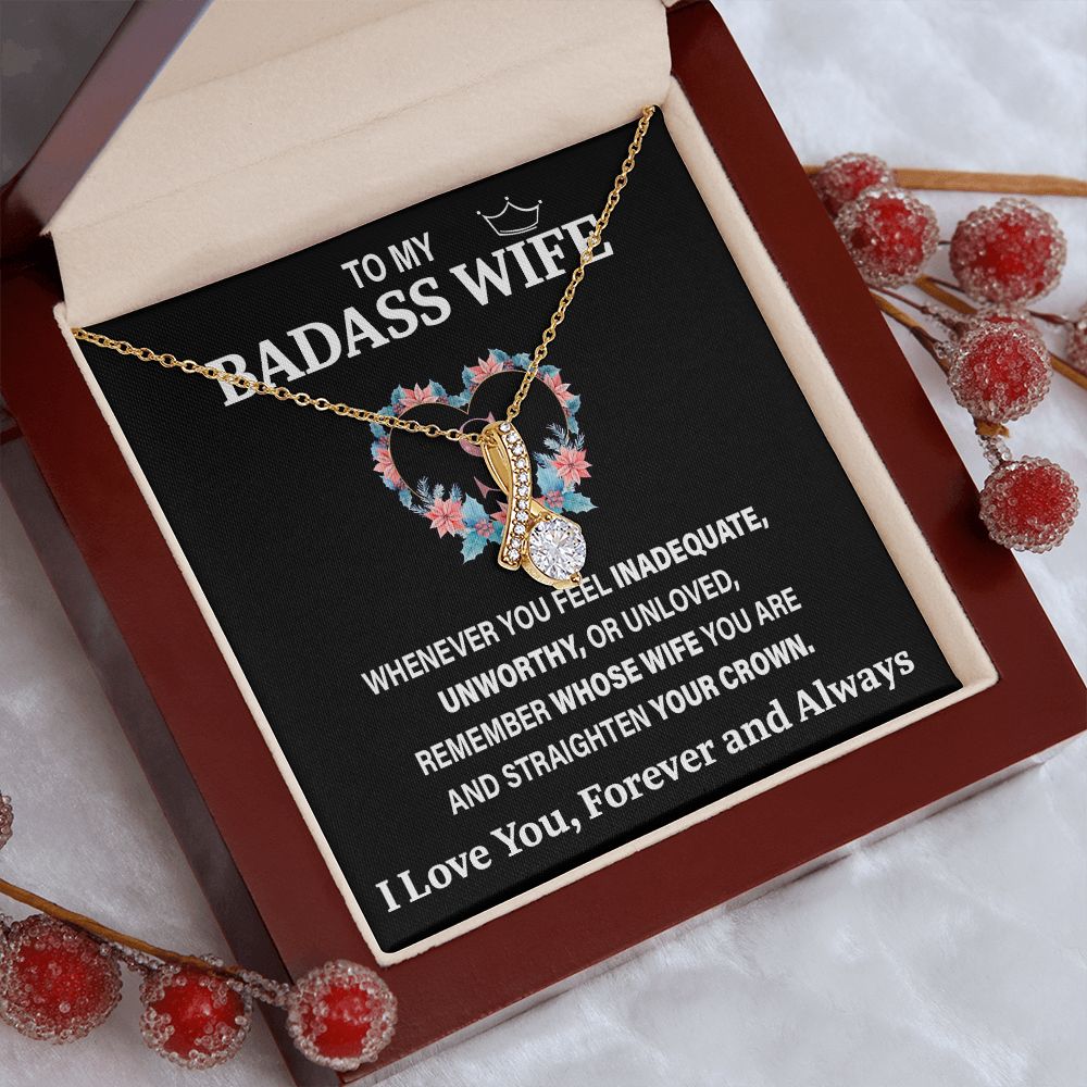 Wife Necklace Gift From Husband To My Badass Wife Pendant Valentines Day Anniversary Jewelry with Message Card and Gift Box. Gift for Wife. Necklace Gift Set for Wife Necklace Gifts Box Gift Box Styles Allruing Necklace