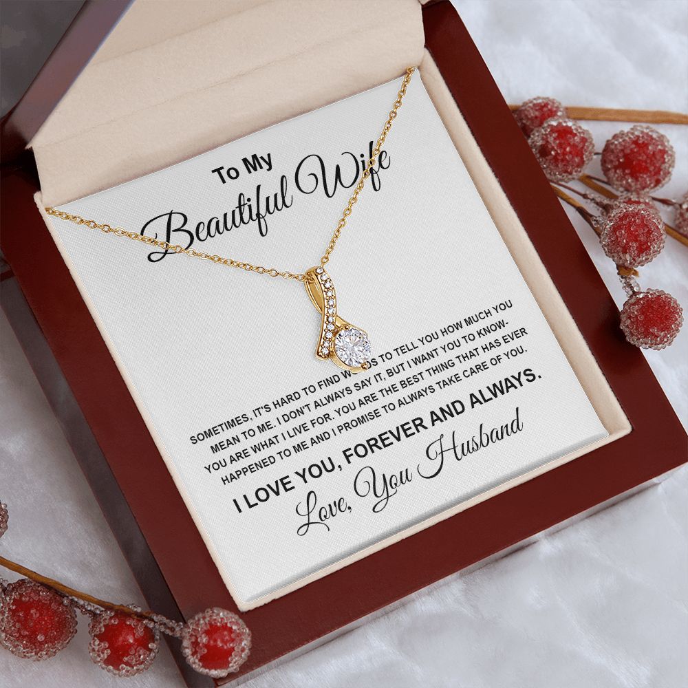 To My Beautiful Wife Necklace From Husband Pendant Jewelry with Message Card and Box Necklaces for Women Valentines Day Happy Wedding Present for Birthday Merry Christmas for Wife Allruing Necklace