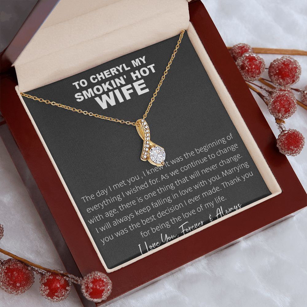 Couples Gifts, To My Smokin's Hot Wife Necklace, Bonus Necklace Gift For Her, Birthday Gift Necklaces Customer Name Message Card and Gift Box styles On Birthday, Christmas, Anniversary Allruing Necklace