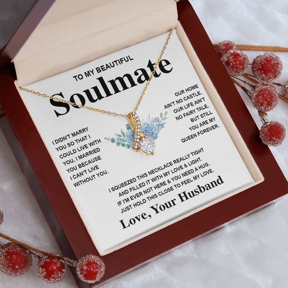 Soulmate Necklace Gift From Husband To My Badass Wife Pendant Valentines Day Anniversary Jewelry with Message Card and Gift Box. Gift for Wife. Necklace Gift Set for Wife Message Card and Necklace Gifts Box Gift Box Styles Allruing Necklace