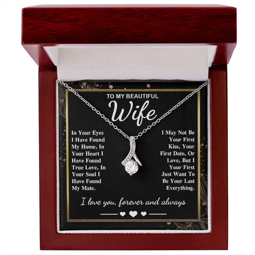 To My Beautiful Wife Necklace Gift, Soulmate for Wife Valentine Gifts from Husband, Wedding for Women, Soulmate Gifts, Message Card and Necklace Gifts Box Gift Box Styles on Birthday, Wedding, Anniversary, Valentine Allruing Necklace