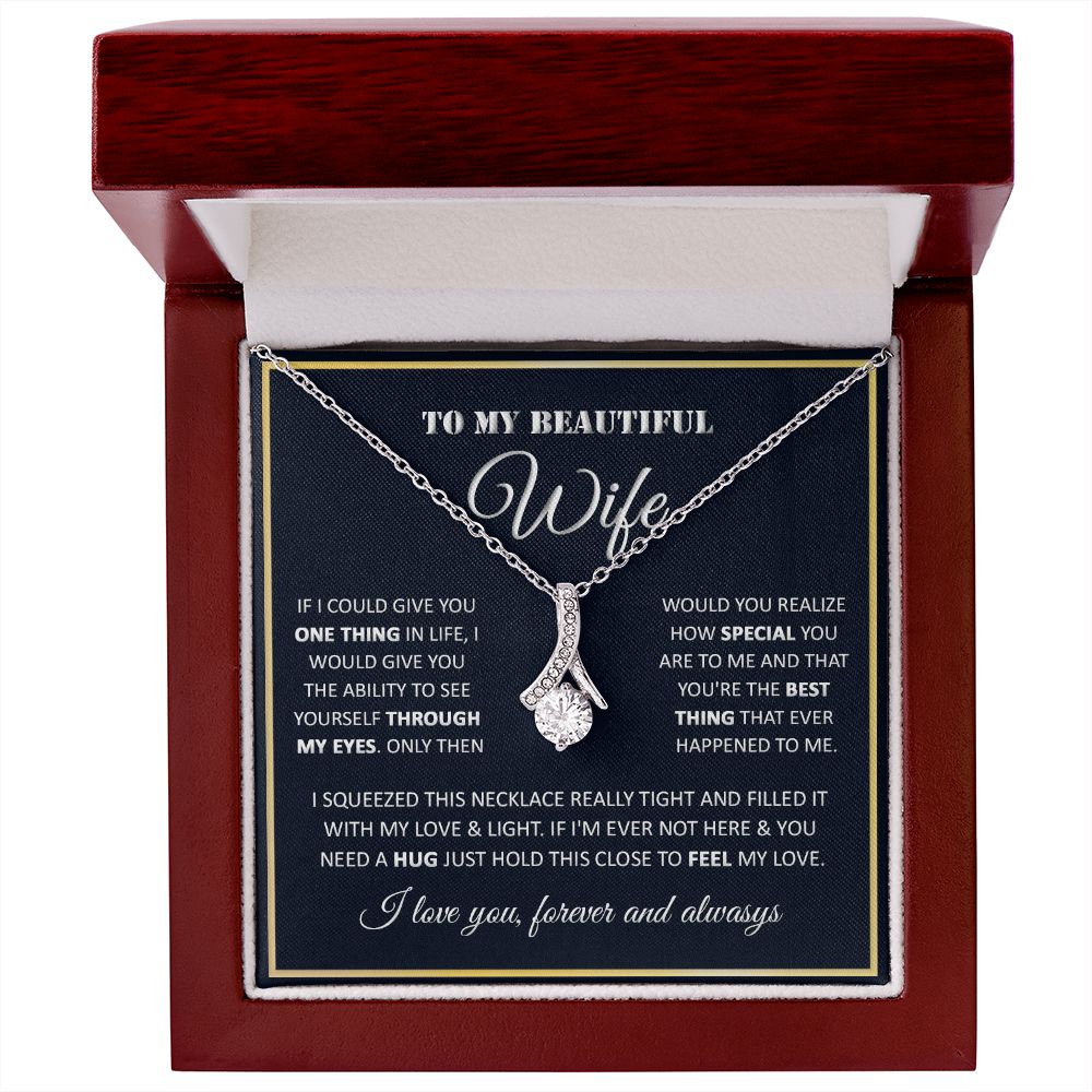 Couples Gifts, My Beautiful Wife Necklace Gifts From Husband, Wedding Anniversary For Wife From Husband, To My Beautiful Soulmate Necklace, Necklace Custom Name Message Card and Gift Box Styles on Birthday, Christmas, Wedding, Anniversary Allruing Necklac
