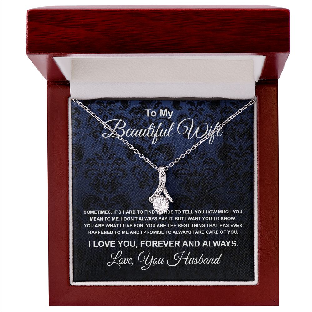 To My Beautiful Wife Necklace From Husband Pendant Jewelry with Message Card and Box Necklaces for Women Valentines Day Happy Anniversary Wedding Present for Birthday Merry Christmas for Wife Allruing Necklace