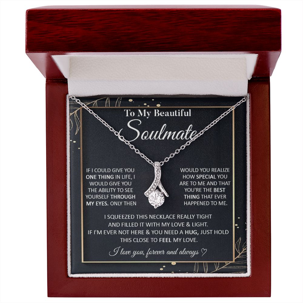 Couples Gifts To My Beautiful Soulmate Necklace From Husband, Anniversary For Wife From Husband, Wife Wedding From Husband, To My Wife, Necklace Custom Name Message Card and Gift Box Styles on Birthday, Christmas, Wedding, Anniversary Allruing Necklace