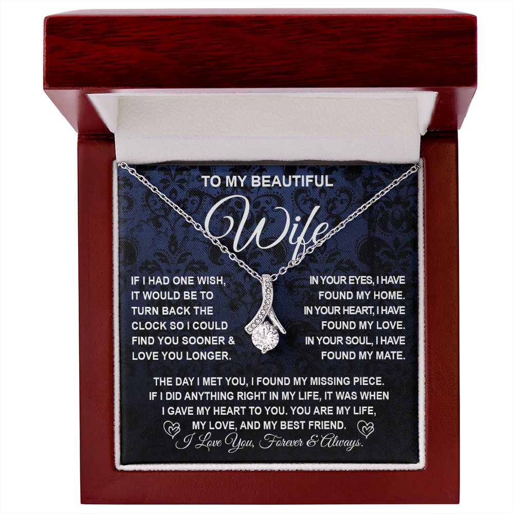 To My Beautiful Wife Necklace Gift for Her, Soulmate for Wife Birthday Gifts from Husband, Wedding Jewelry for Women, Soulmate Gifts, Message Card and Necklace Gifts Box Gift Box Styles on Birthday, Wedding, Anniversary, Valentine Allruing Necklace