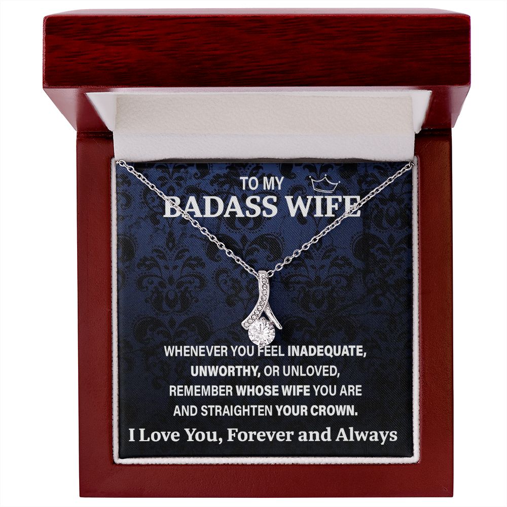 Wife Necklace Gift From Husband To My Badass Wife Pendant Valentines Day Birthday Jewelry with Message Card and Gift Box. Gift for Wife. Necklace Gift Set for Wife Necklace Gifts Box Gift Box Styles Allruing Necklace