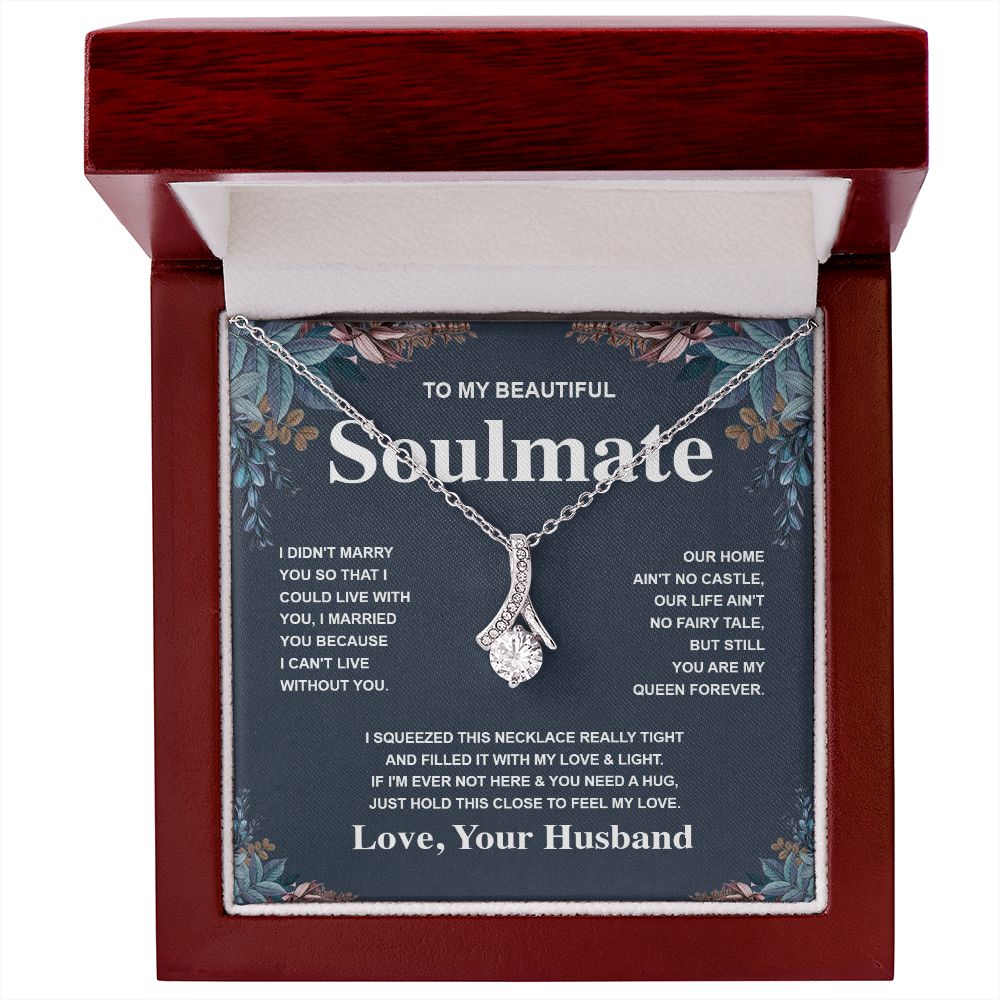 Soulmate Necklace Gift From Husband To My Badass Wife Valentines Days Anniversary Jewelry with Message Card and Gift Box. Gift for Wife. Necklace Gift Set for Wife Message Card and Necklace Gifts Box Gift Box Styles Allruing Necklace
